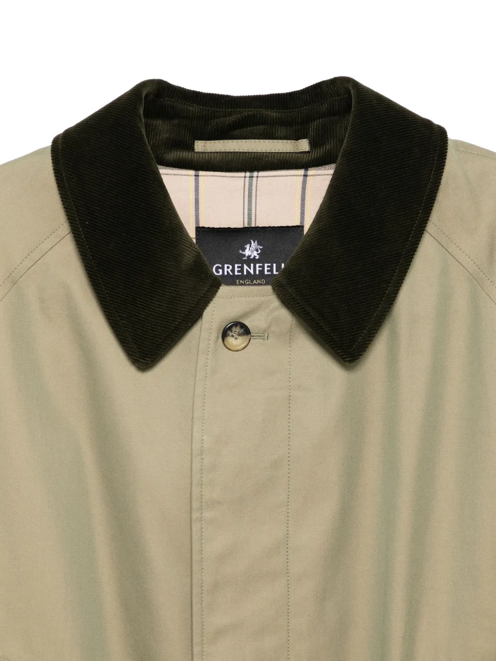 Grenfell Velvet-collared Buttoned Coat - Green 