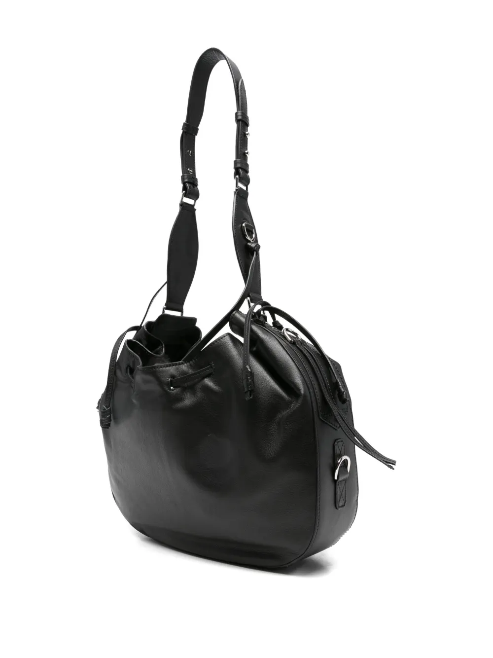 Isabel Marant Drawstring Leather Shoulder Bag In Black