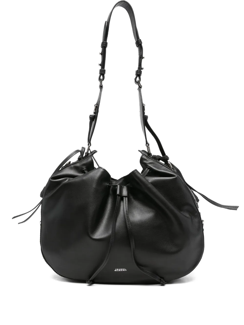 Isabel Marant Drawstring Leather Shoulder Bag In Black