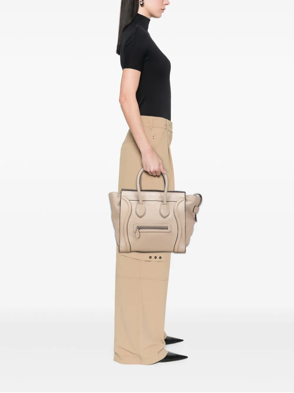 Pre-owned Celine 2012 Mini Calfskin Luggage Tote Bag In Brown