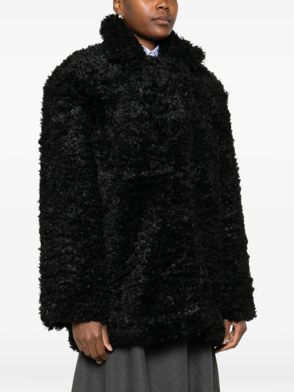 Gestuz Long-sleeve Textured Coat In Black