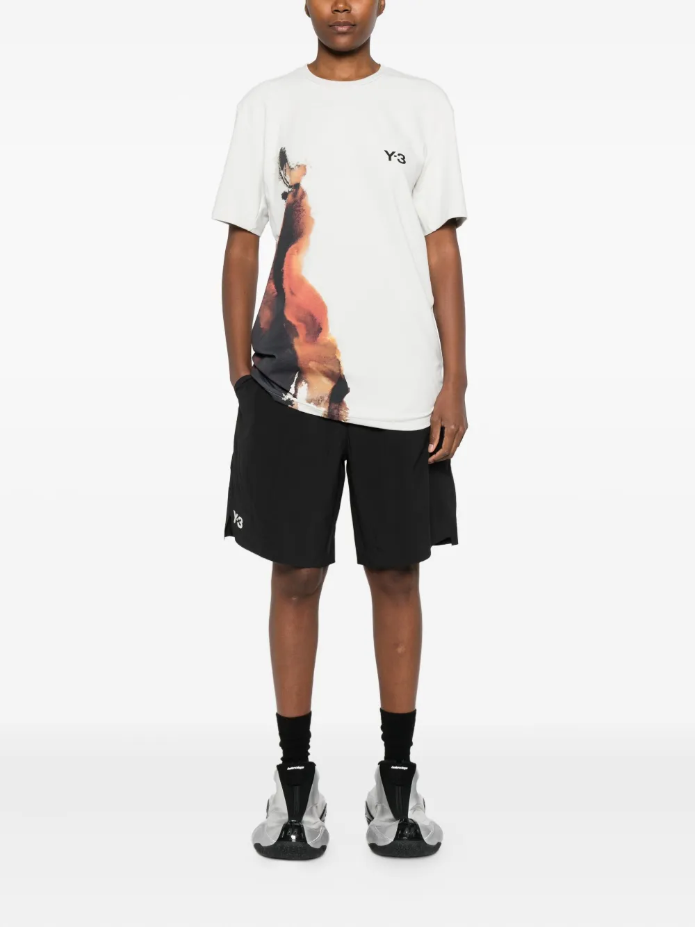 Y-3 T-shirt met abstracte print Grijs