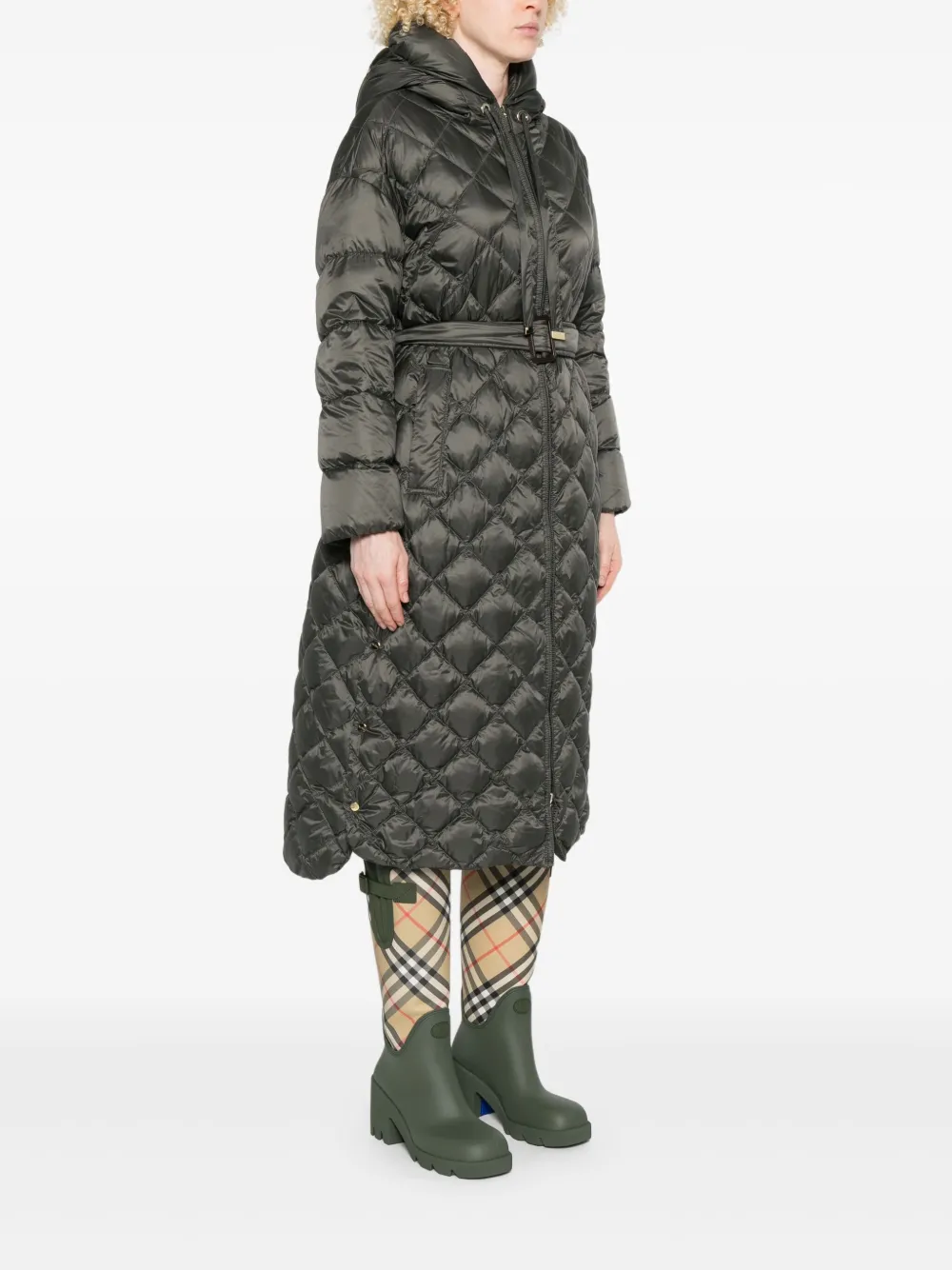 Max Mara Gewatteerd jack met capuchon en ceintuur Groen