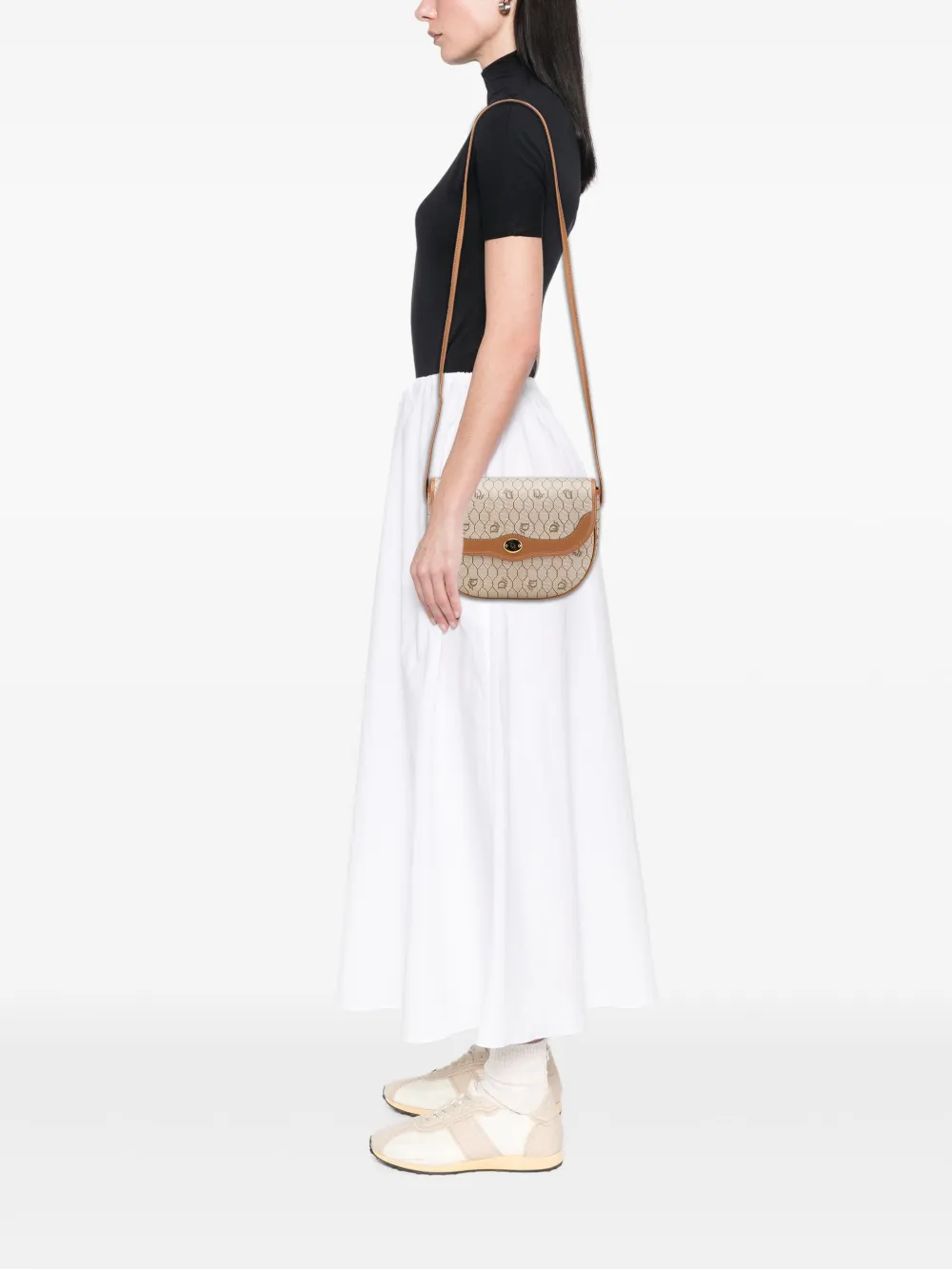 Pre-owned Dior 20th Century Honeycomb Coated Canvas Crossbody Bag In Brown