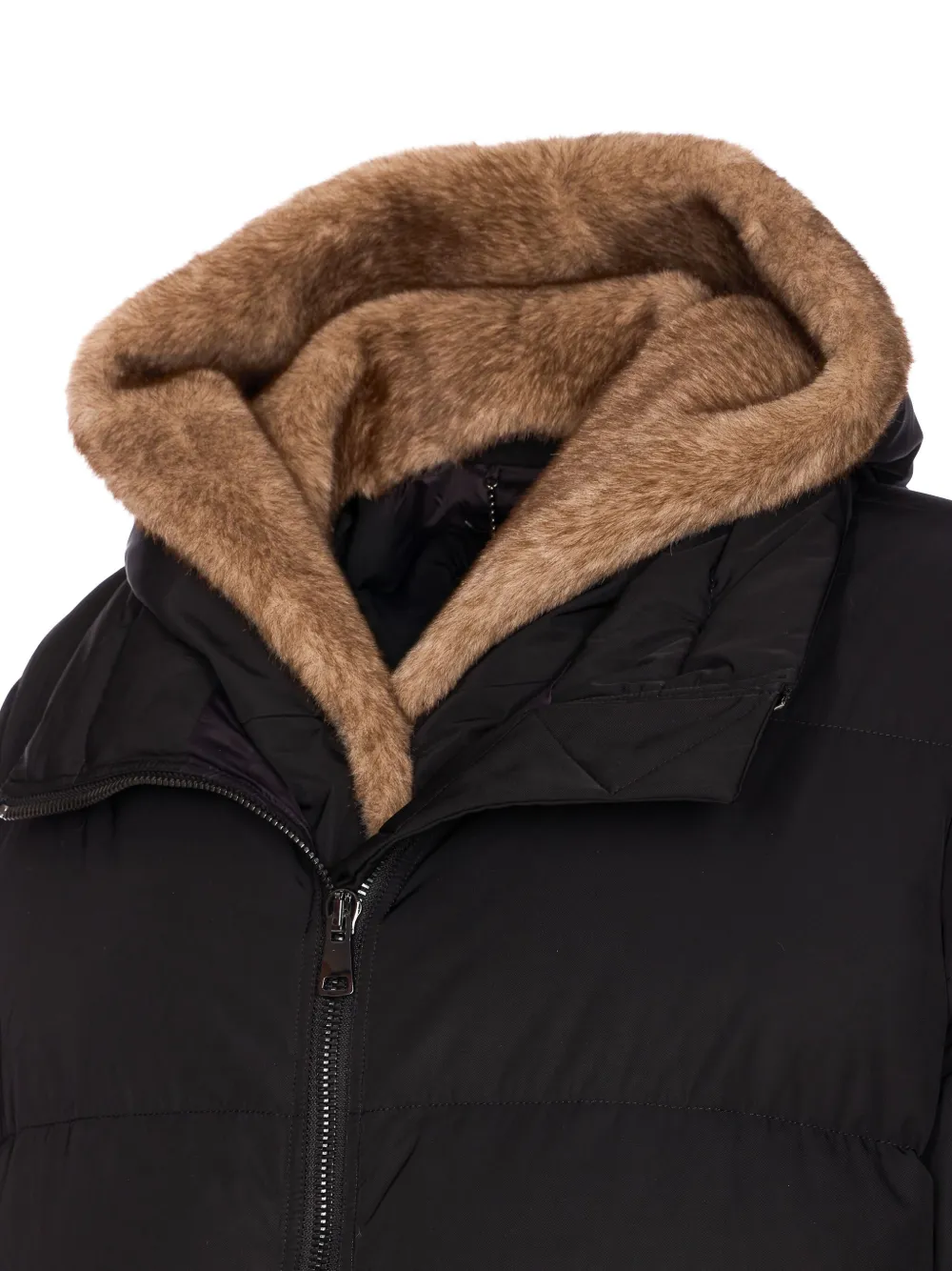 Lou Andrea Hooded Zip-front Parka Coat In Black