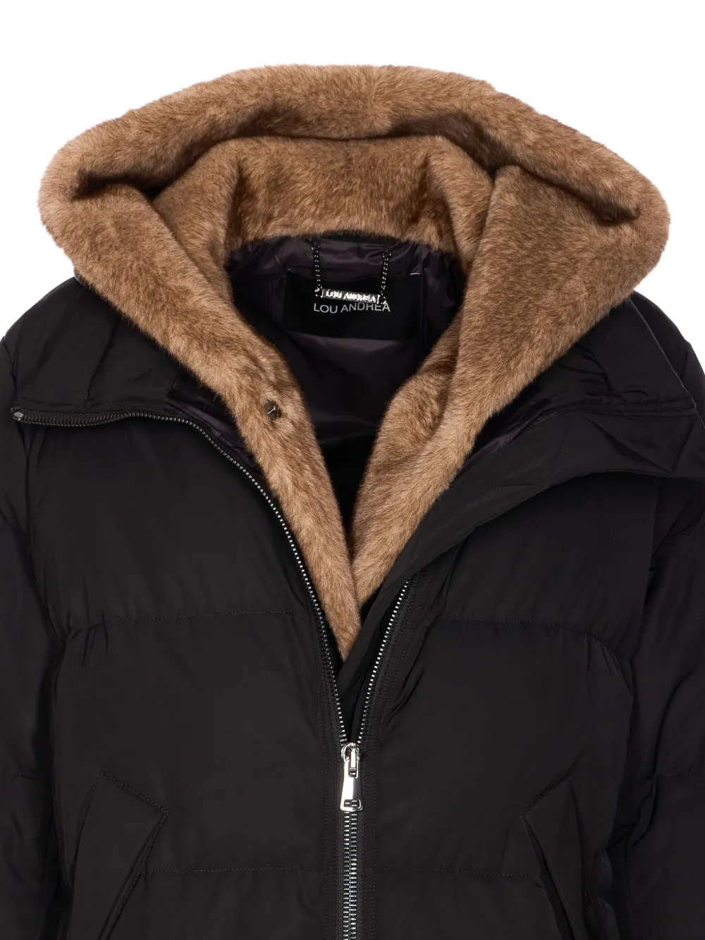 Lou Andrea Hooded Zip-front Parka Coat In Black