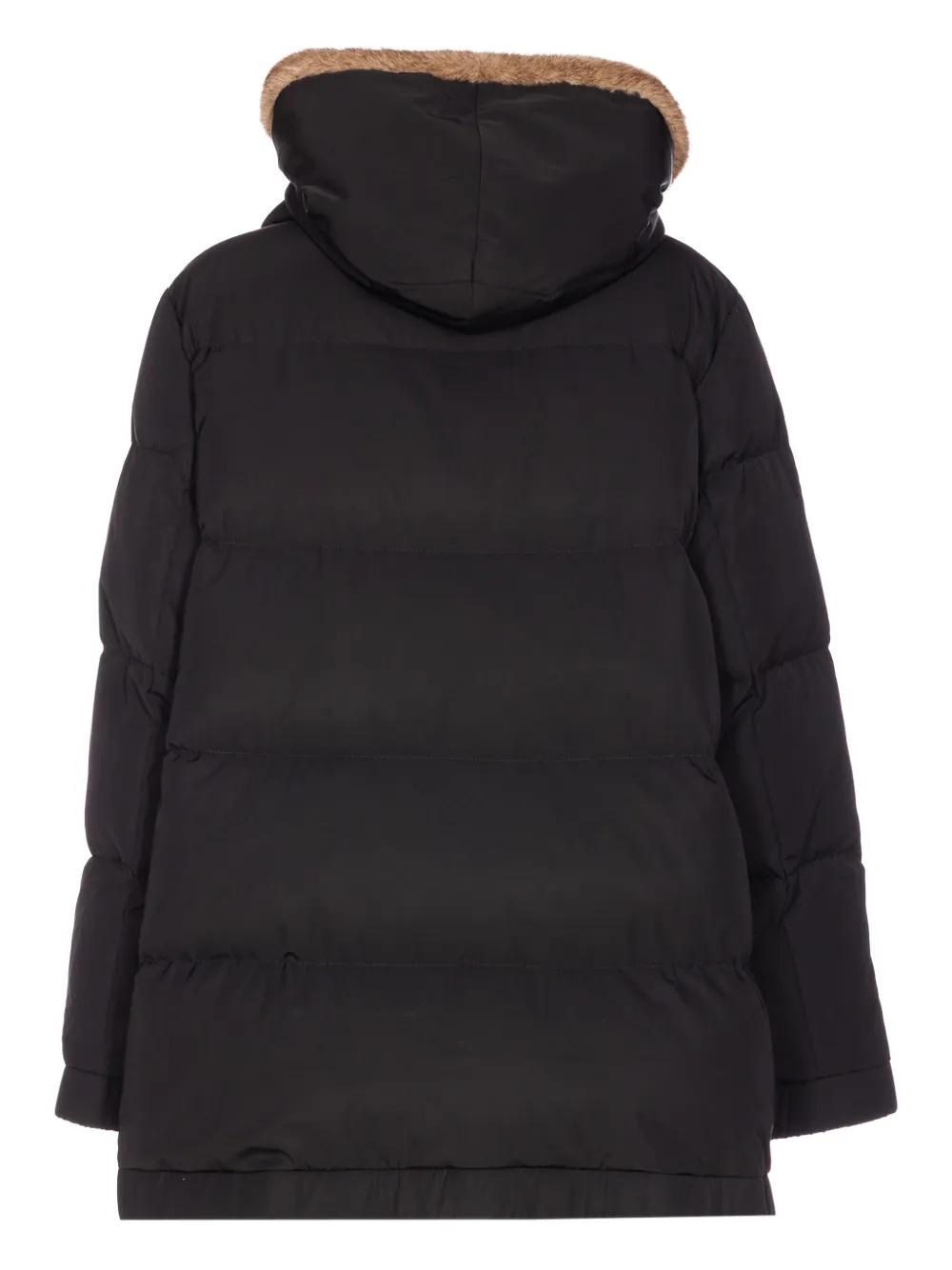 Lou Andrea Hooded Zip-front Parka Coat In Black