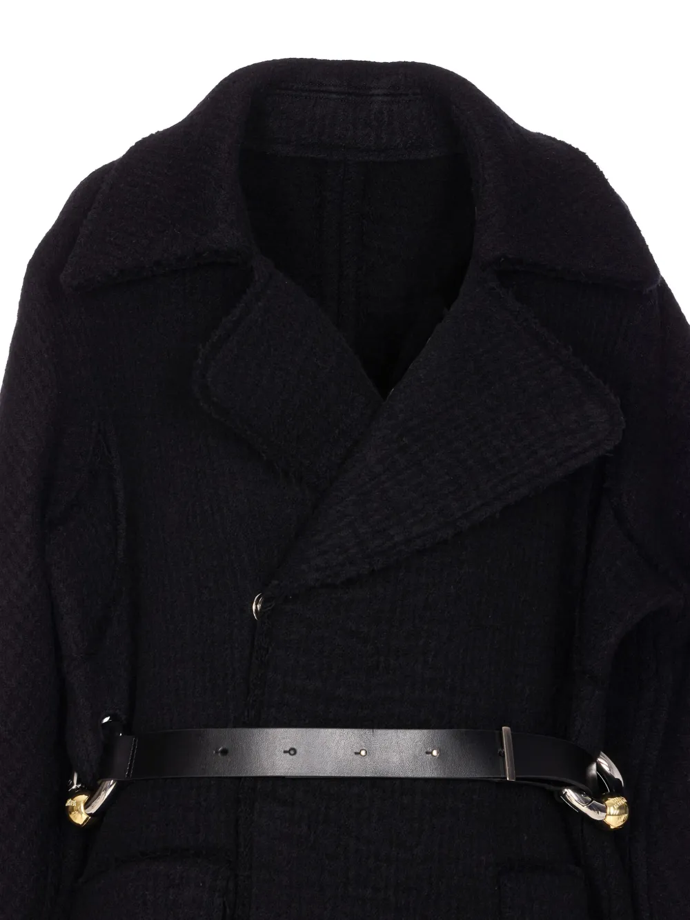 Jean Paul Gaultier Heavy Coat With Belted Waist And Pockets In Black