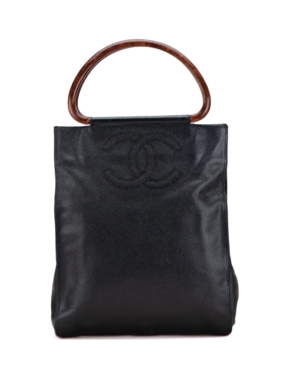 CHANEL Pre-Owned 2000-2002 CC Caviar Wood Top Handle tote bag - ブラック CHANEL Pre-Owned 2000-2002 CC Caviar Wood Top Handle tote bag - ブラック