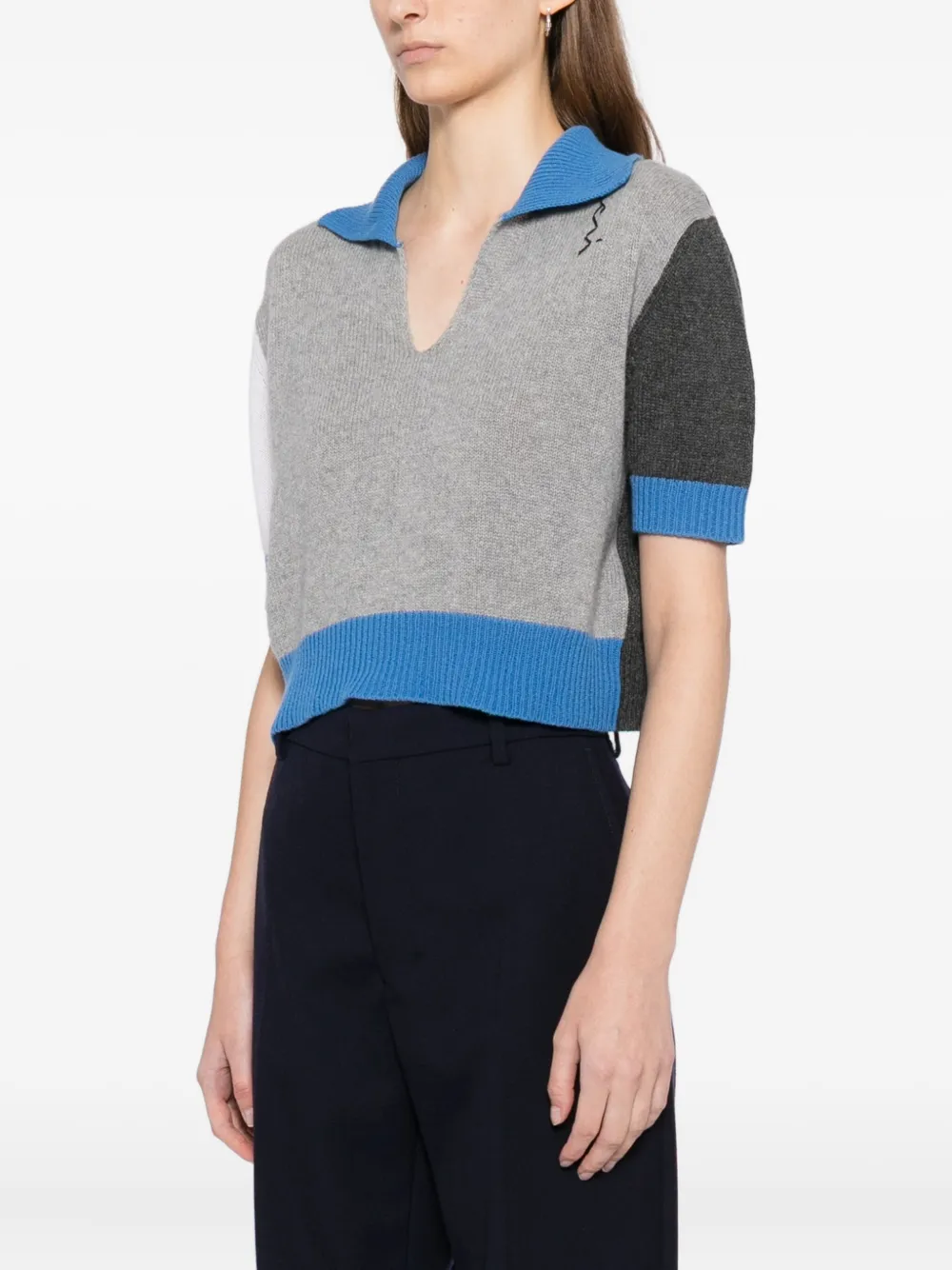 Marni Logo-embroidered Colour-block Polo Top In Brown