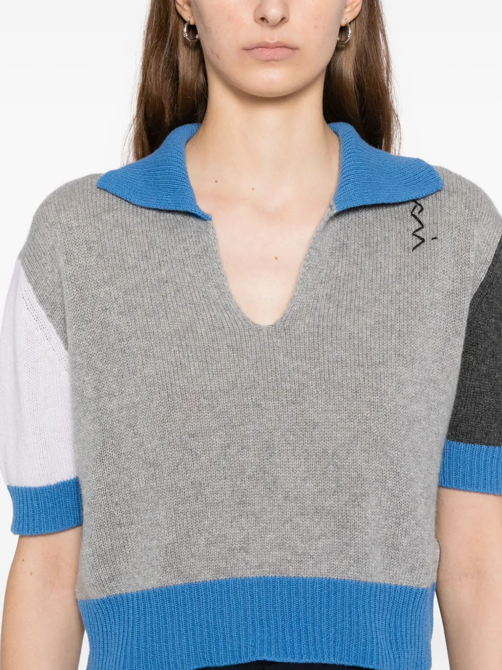Marni Logo-embroidered Colour-block Polo Top In Brown