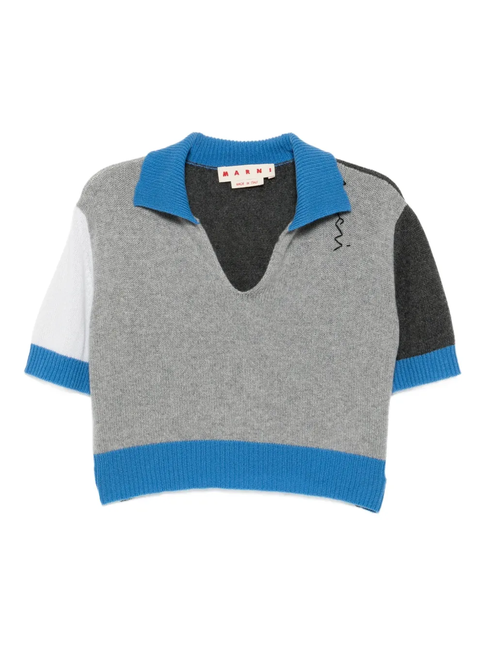 Marni logo-embroidered colour-block polo top | Grey | Image 1