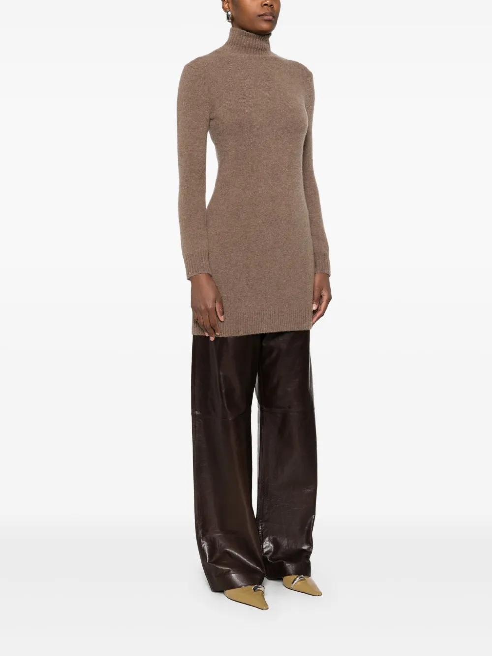 Max Mara Roll-neck Knitted Dress In Brown