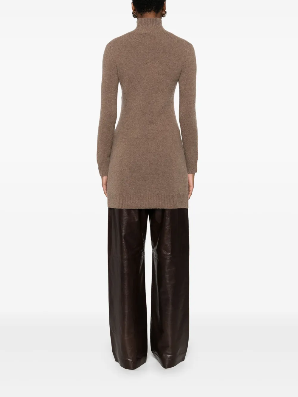 Max Mara Roll-neck Knitted Dress In Brown