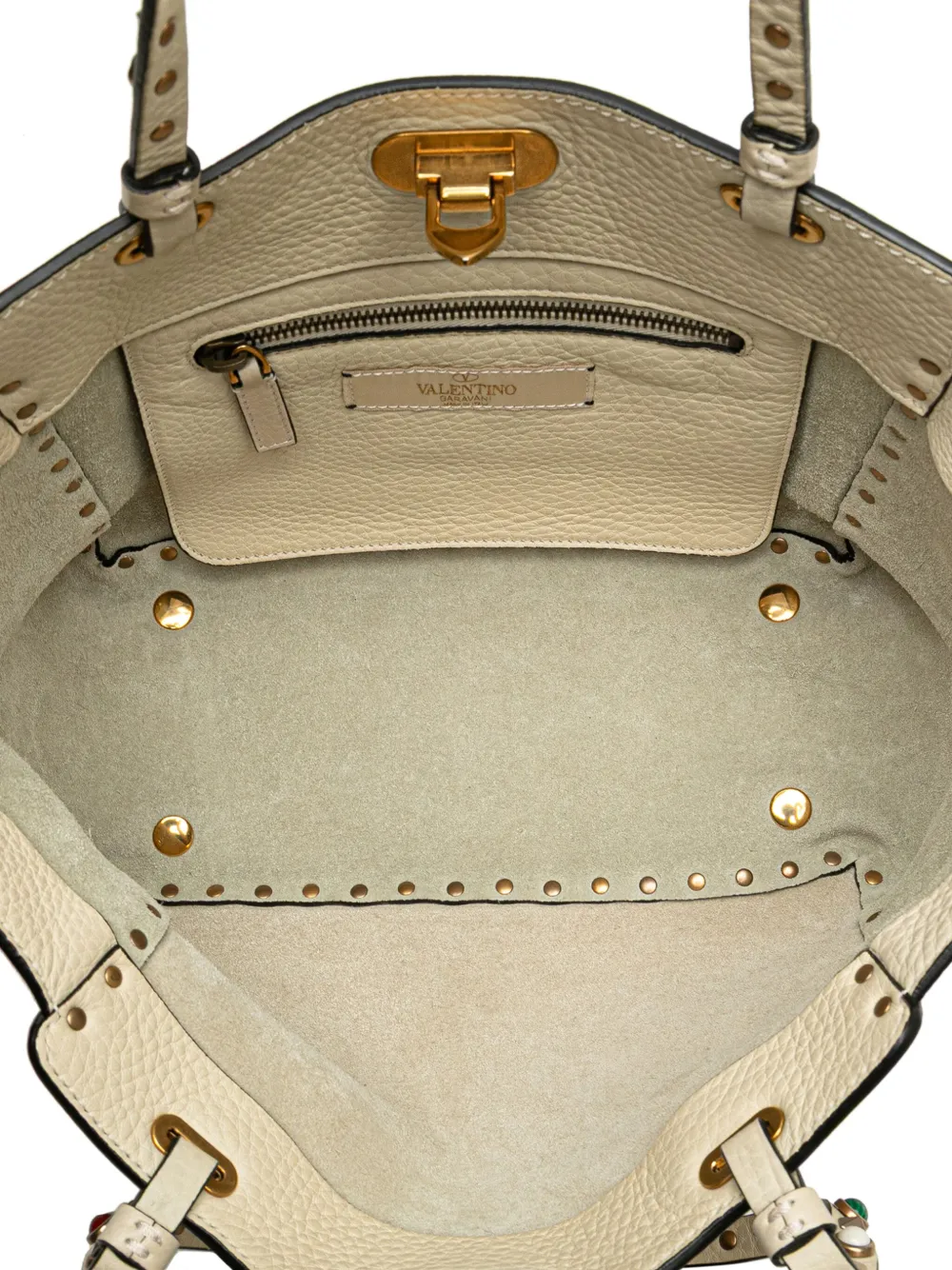 Pre-owned Valentino Garavani 2000-2017 Small Leather Rockstud Rolling Trapeze Satchel In White