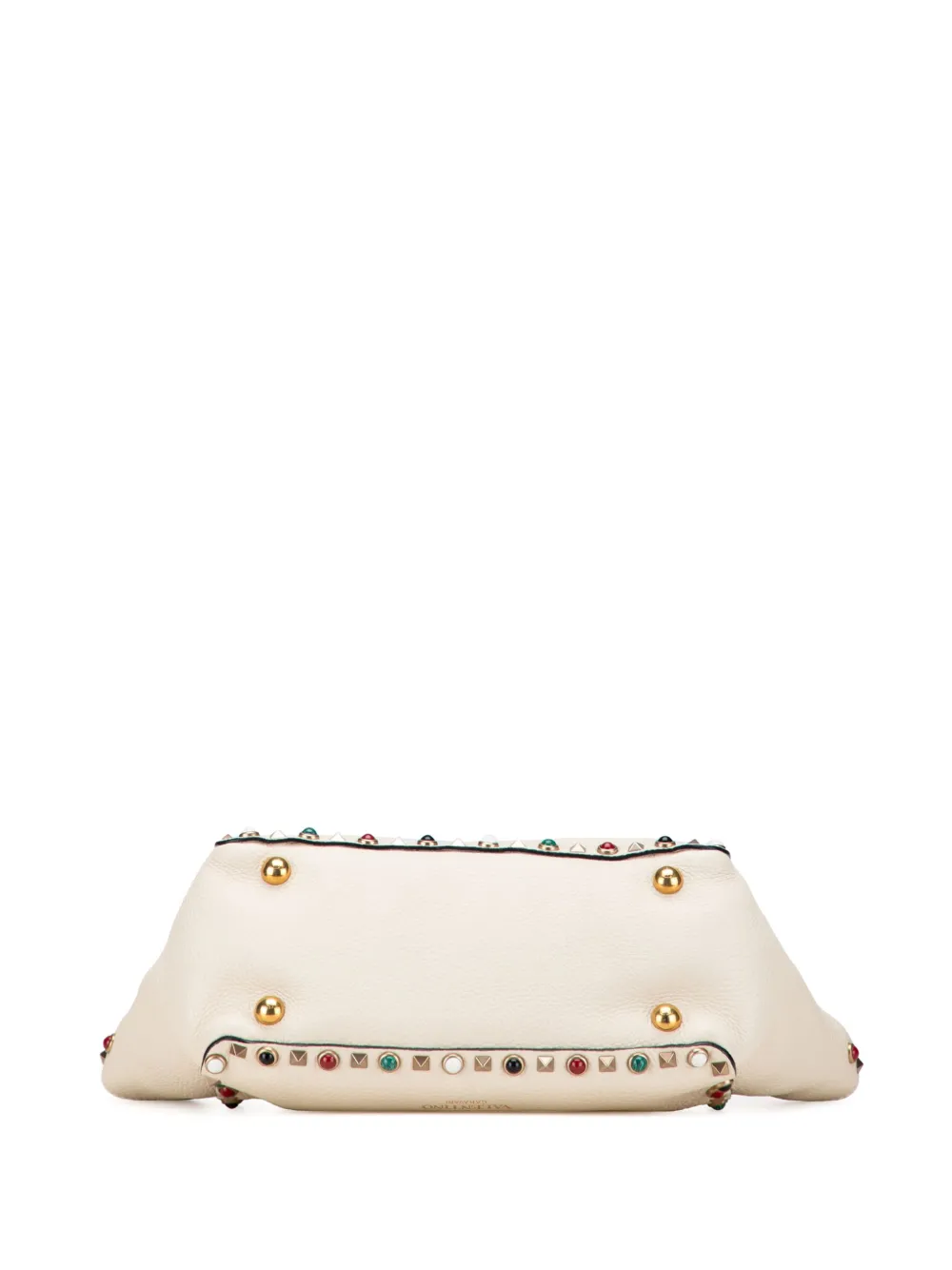 Pre-owned Valentino Garavani 2000-2017 Small Leather Rockstud Rolling Trapeze Satchel In White