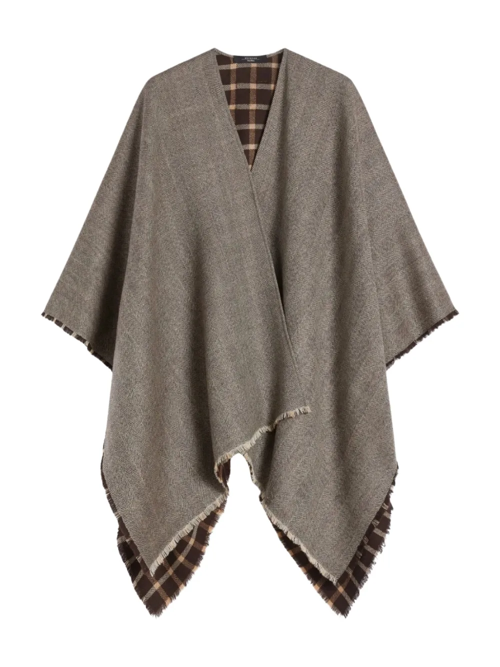 Weekend Max Mara Herringbone Checked Wool Cape In Brown