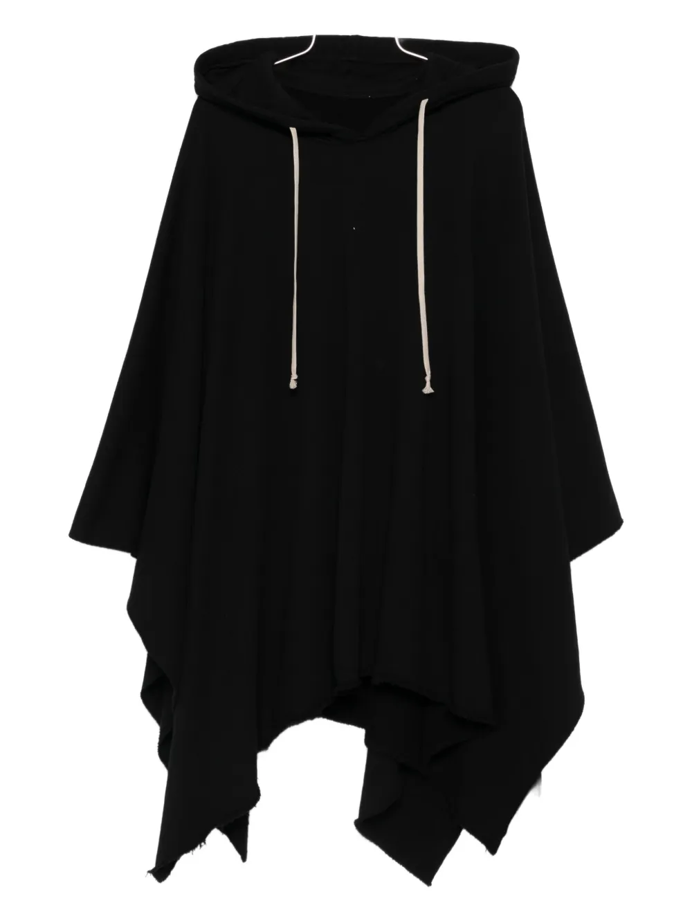 Rick Owens Drkshdw Hooded Frayed-hem Poncho In Black