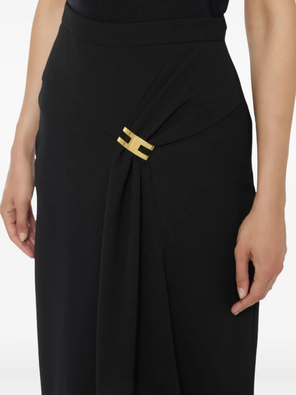 Elisabetta Franchi Draped Gold-buckle Midi Skirt In Black