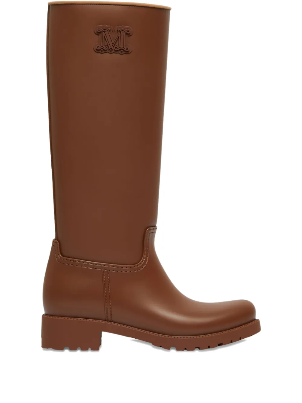 Max Mara Logo-embellished Block-heel Boots In Brown