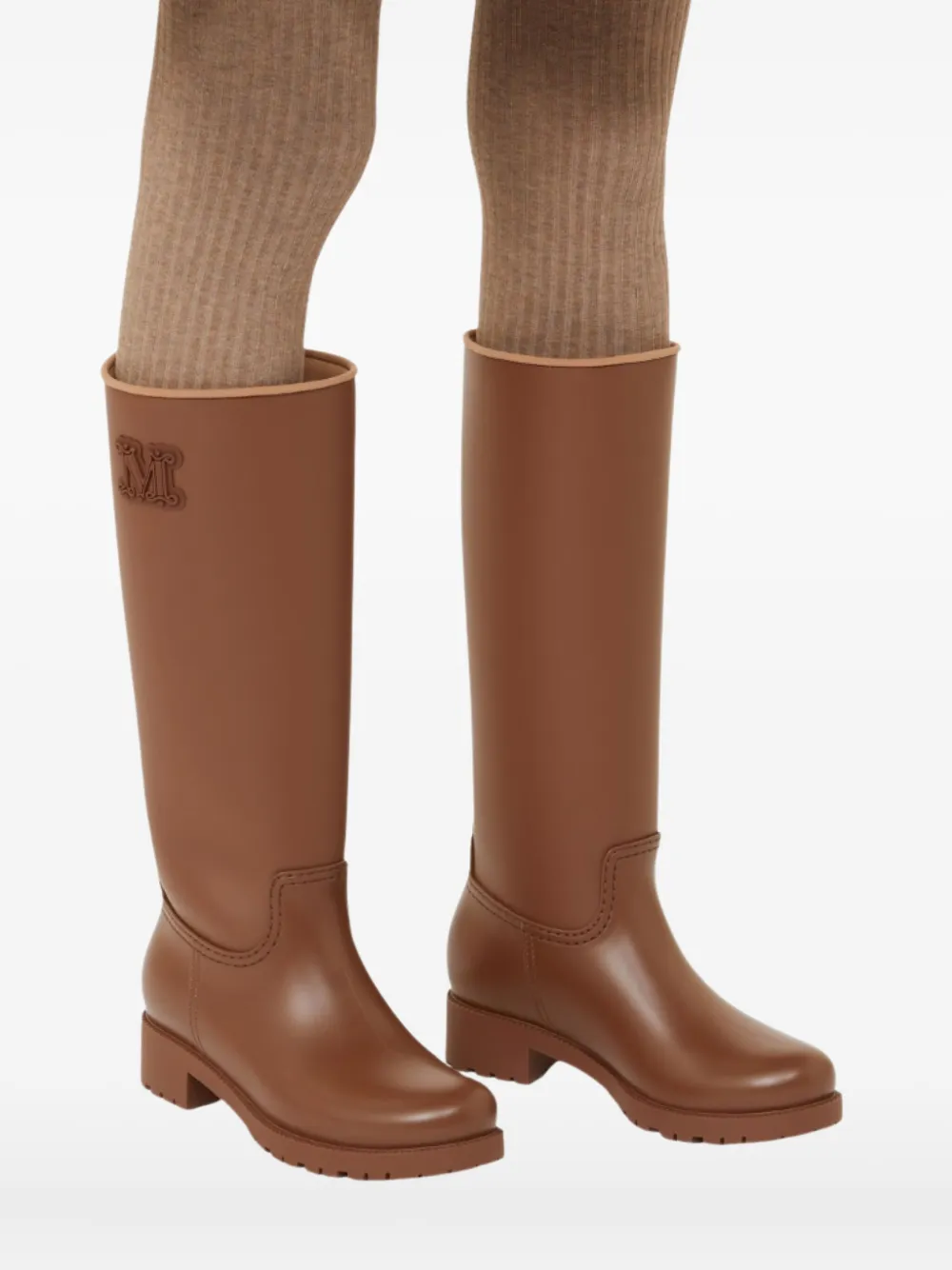 Max Mara Logo-embellished Block-heel Boots In Brown
