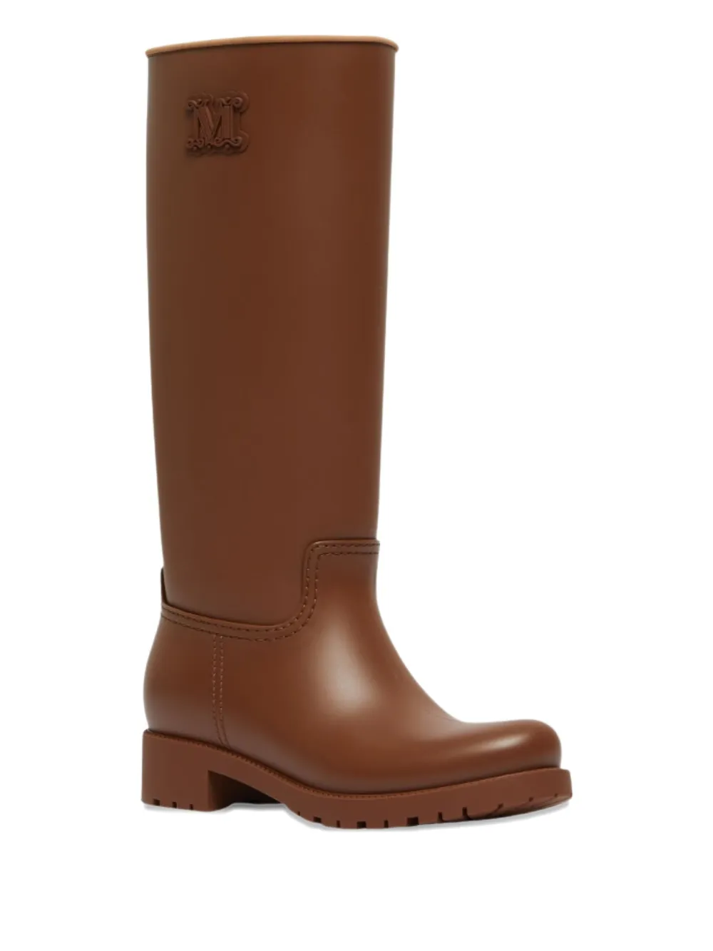 Max Mara Logo-embellished Block-heel Boots In Brown