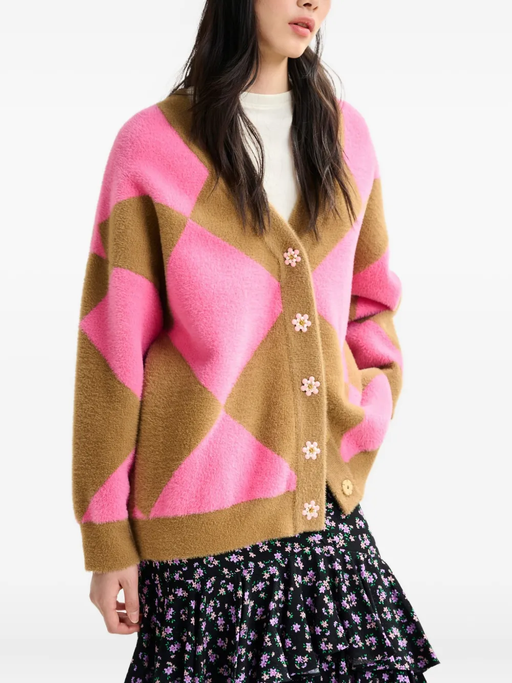 Essentiel Antwerp Iwho Diamond-pattern Cardigan In Multi