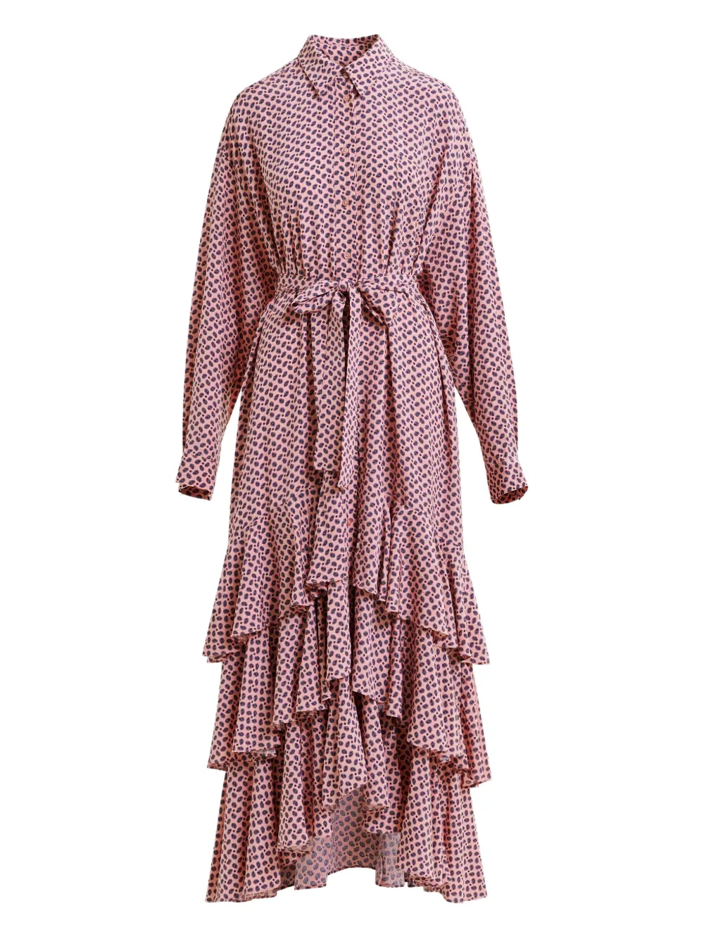 Essentiel Antwerp Geometric-pattern Ruffle-hem Maxi Dress In Pink