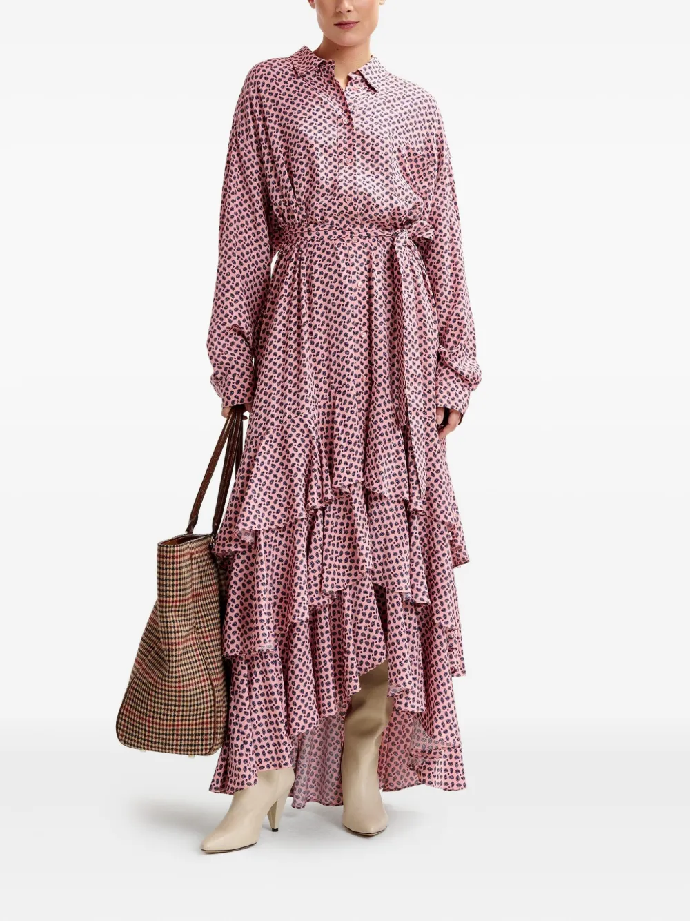 Essentiel Antwerp geometric-pattern ruffle-hem maxi dress - Roze