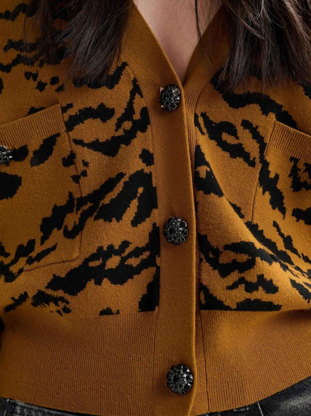 Essentiel Antwerp Icali Tiger-pattern Cardigan In Brown