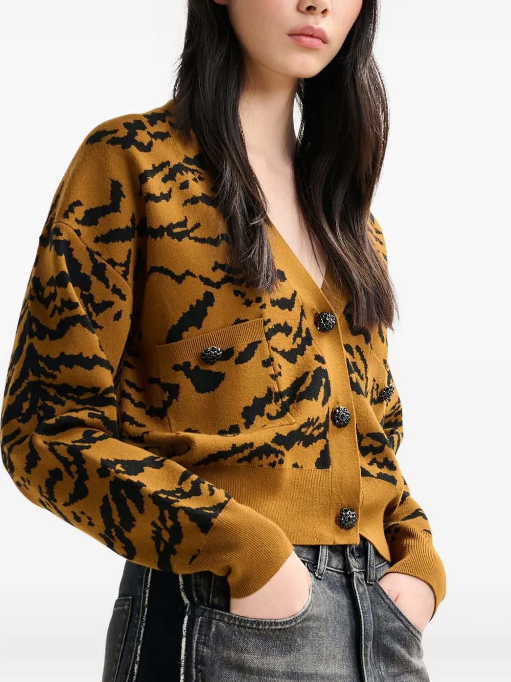 Essentiel Antwerp Icali Tiger-pattern Cardigan In Brown