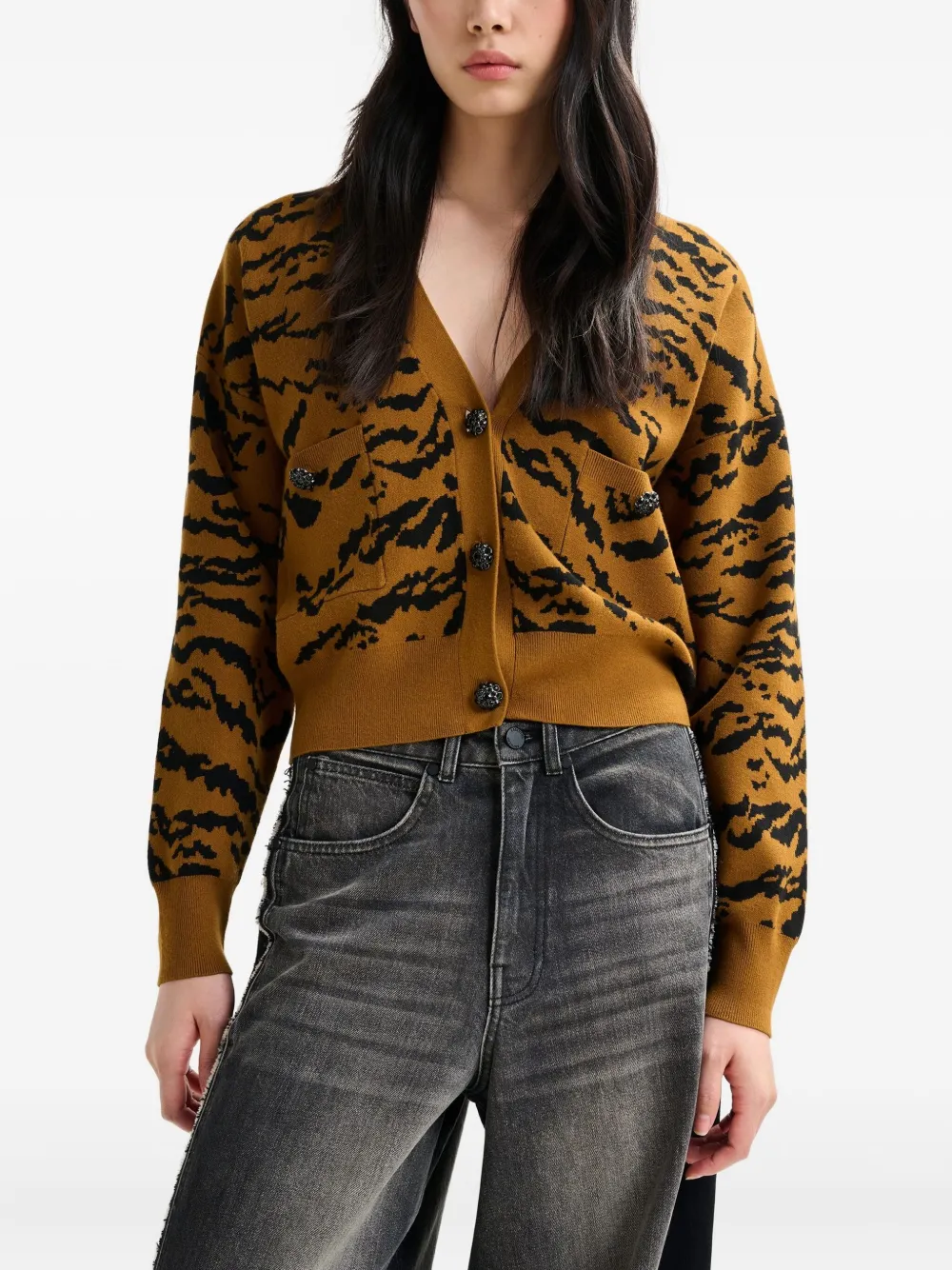 Essentiel Antwerp Icali Tiger-pattern Cardigan In Brown
