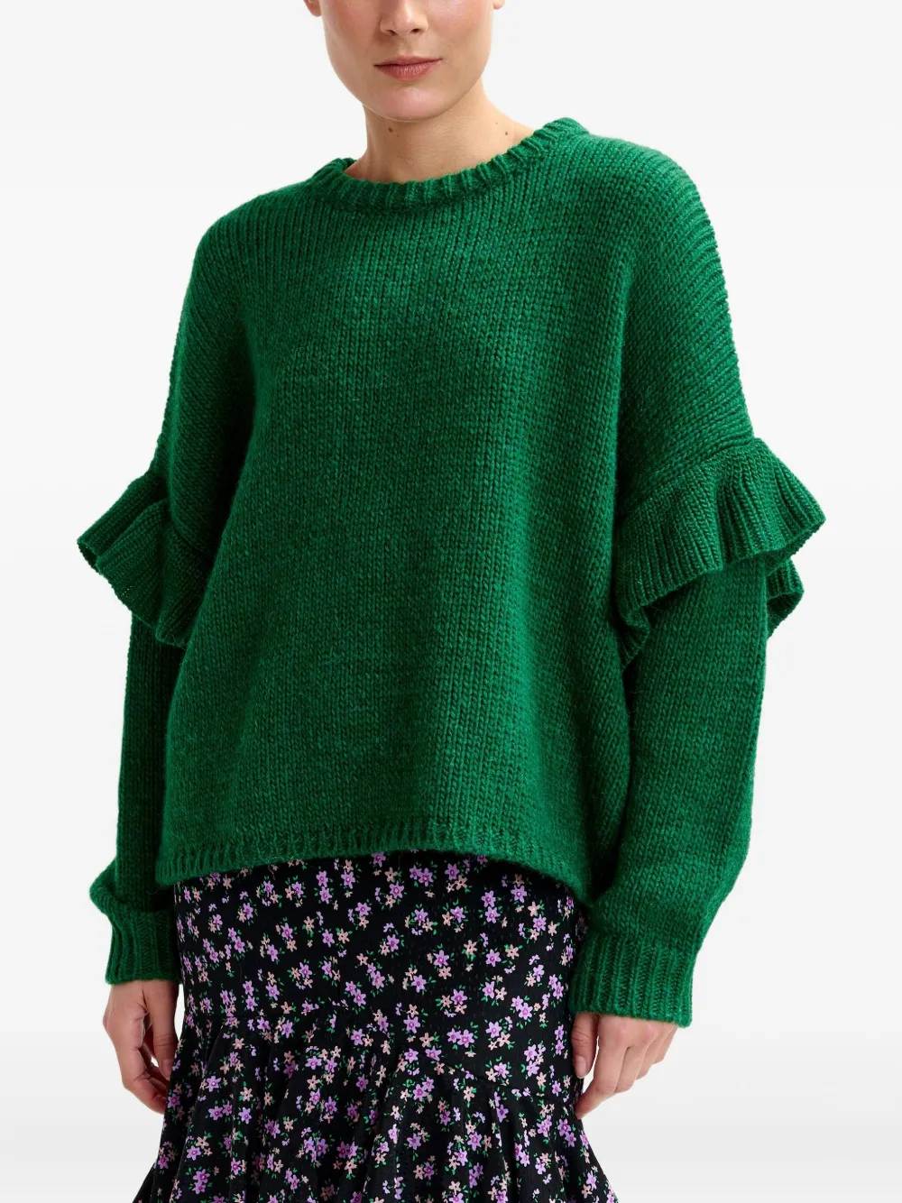 Essentiel Antwerp Ijune Ruffle-detail Sweater In Green