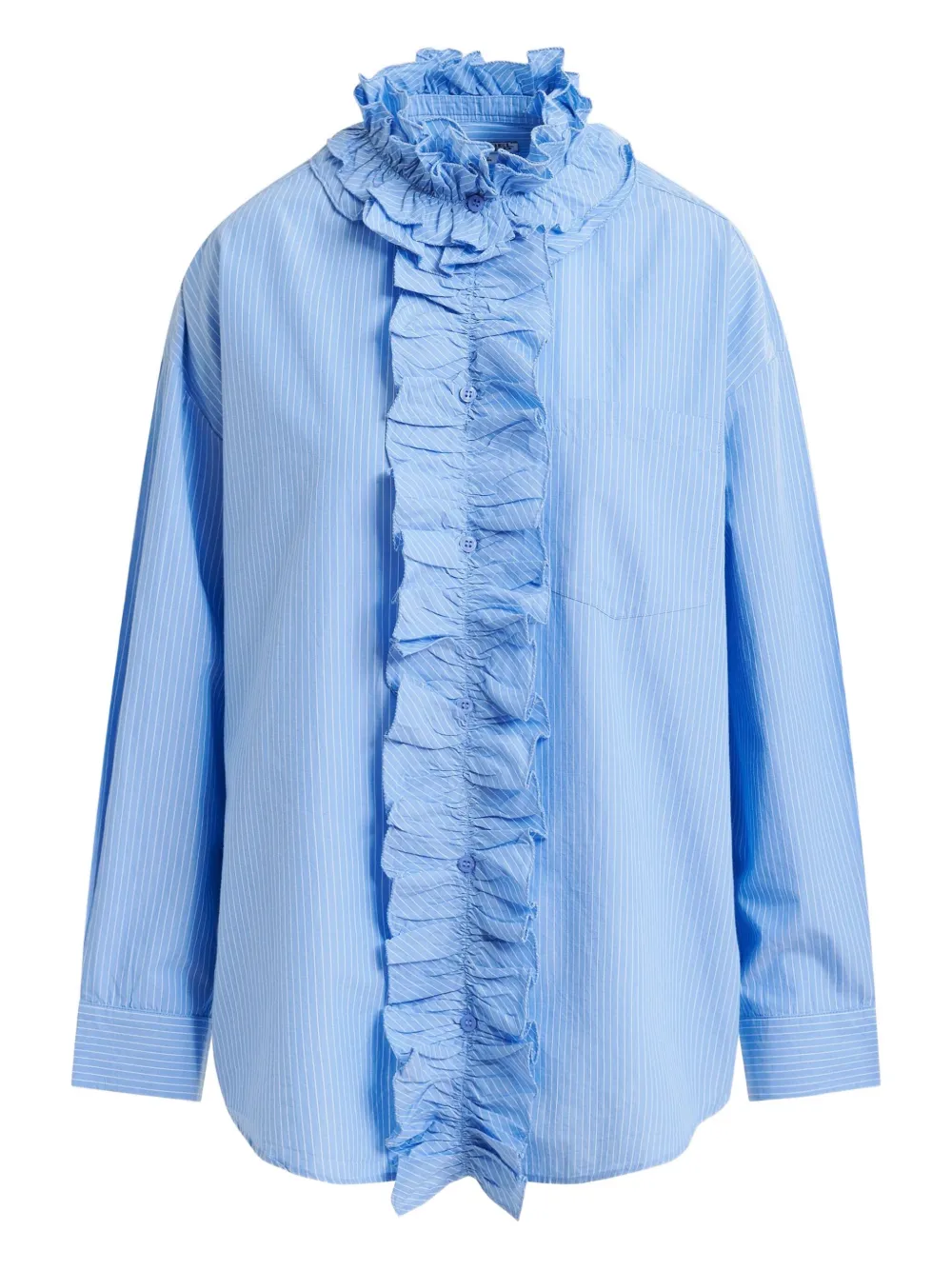 Essentiel Antwerp Stripe-pattern Ruffle-detail Shirt In Blue