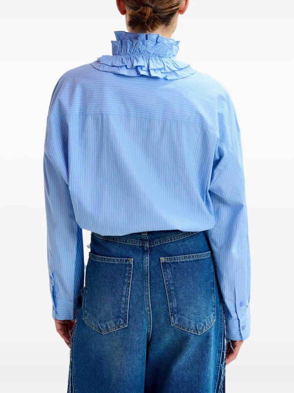Essentiel Antwerp Stripe-pattern Ruffle-detail Shirt In Blue
