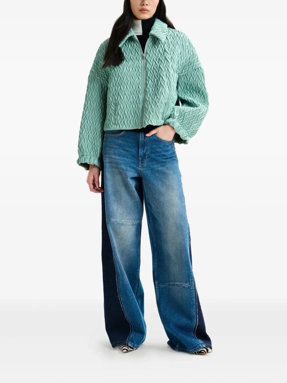 Essentiel Antwerp Braid-quilted Zip-front Jacket In Blue