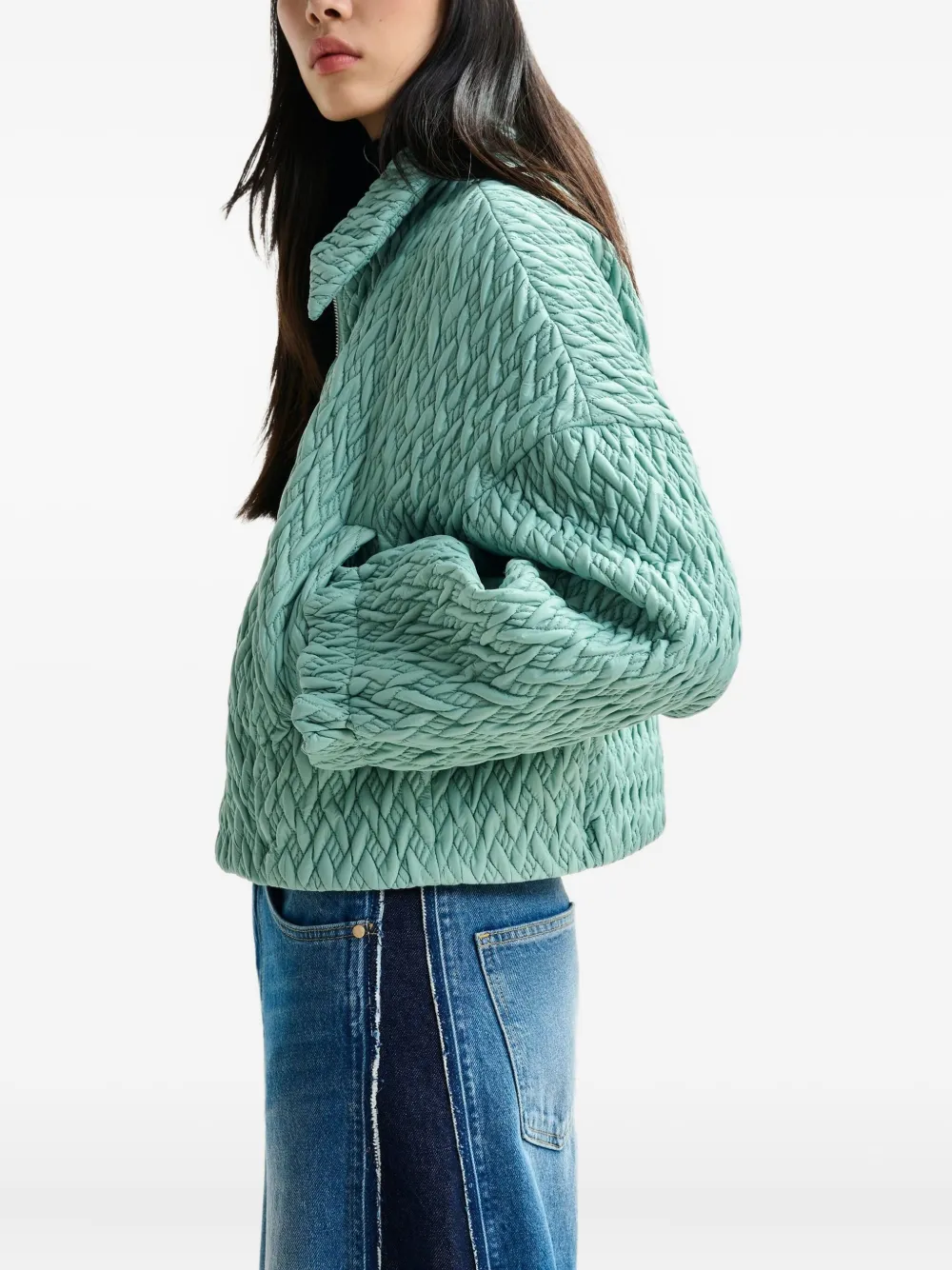 Essentiel Antwerp Braid-quilted Zip-front Jacket In Blue