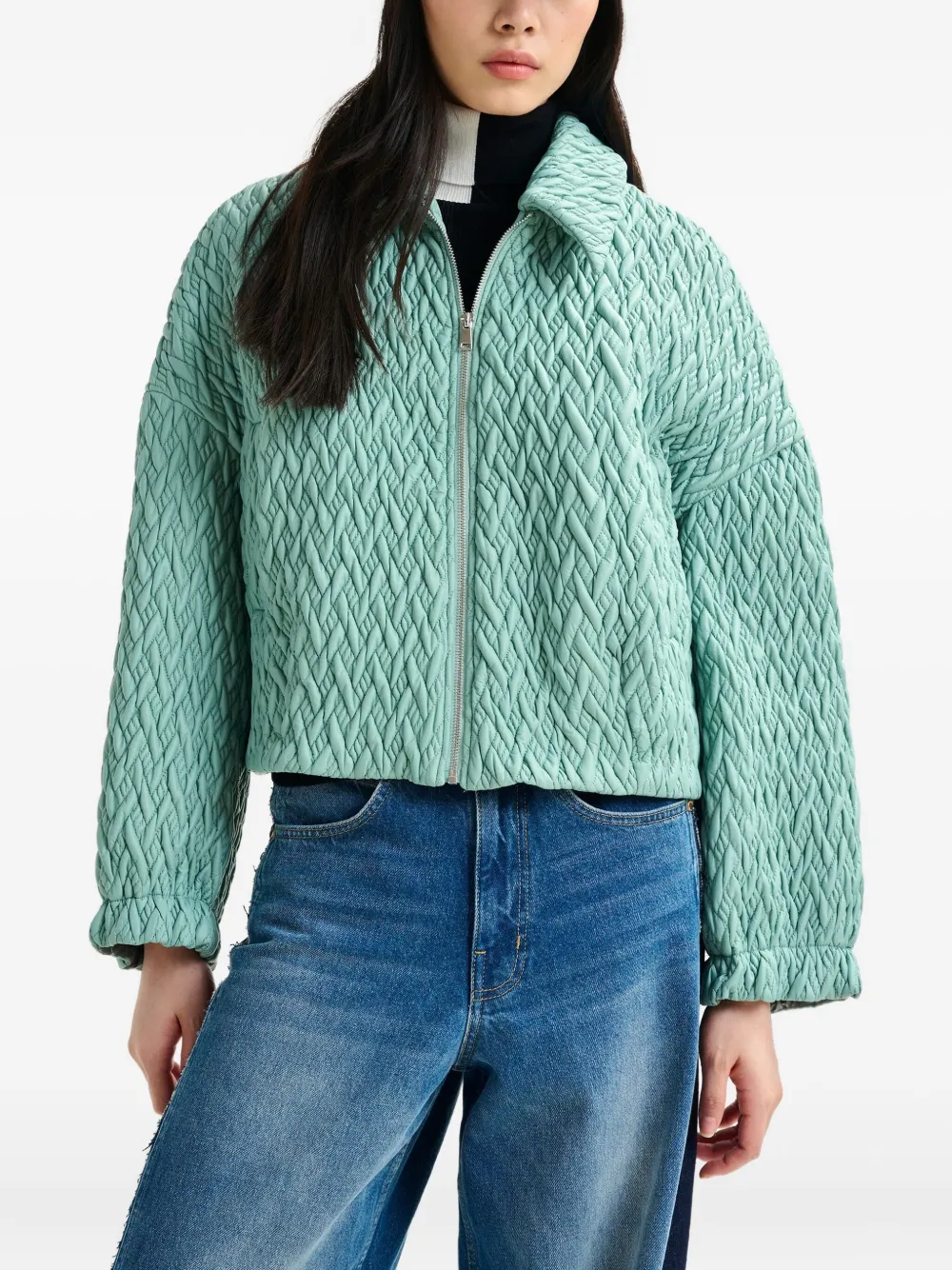 Essentiel Antwerp Braid-quilted Zip-front Jacket In Blue