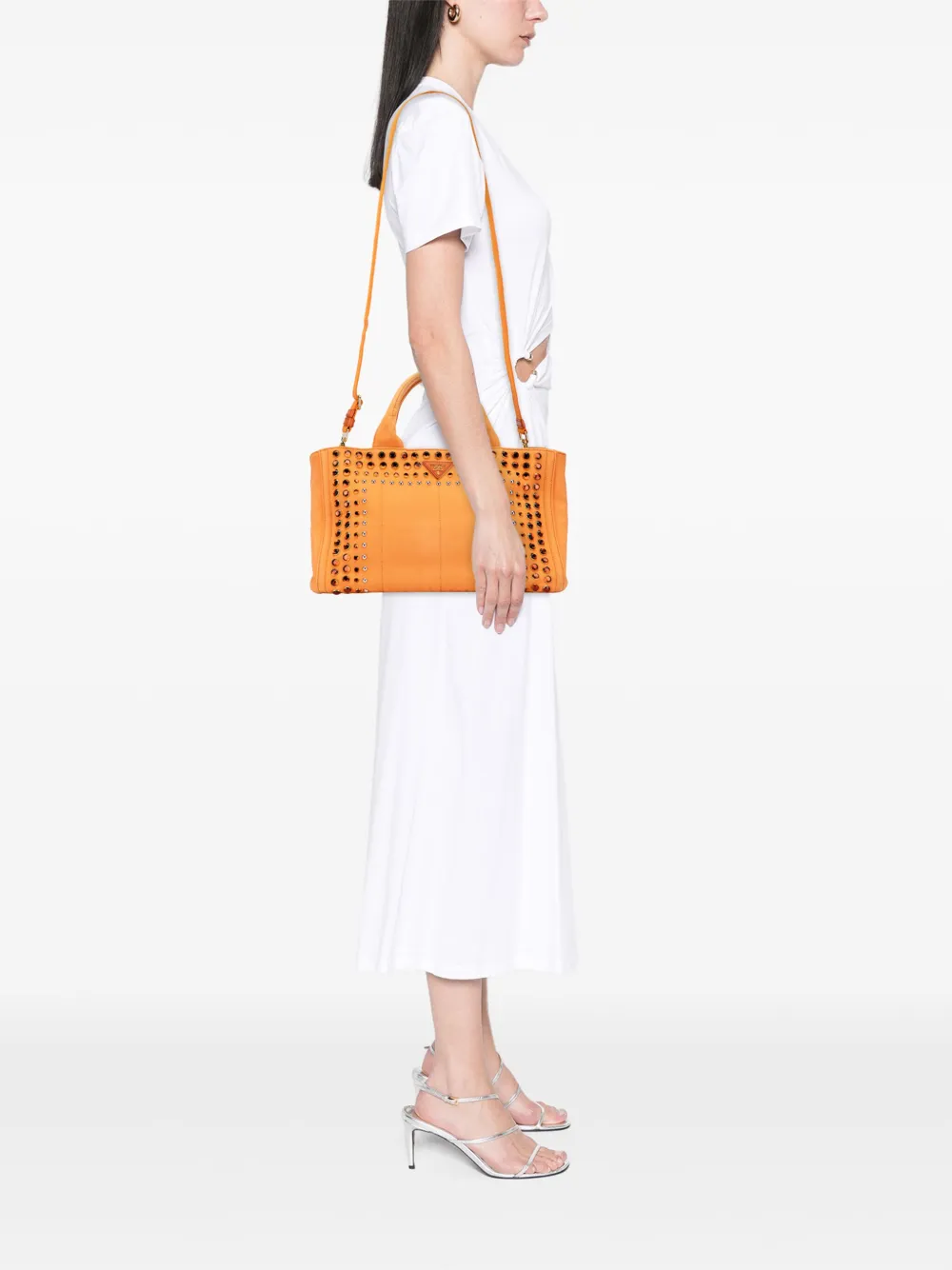 Pre-owned Prada 2010-2025 Canvas Canapa Bijoux Satchel In Orange