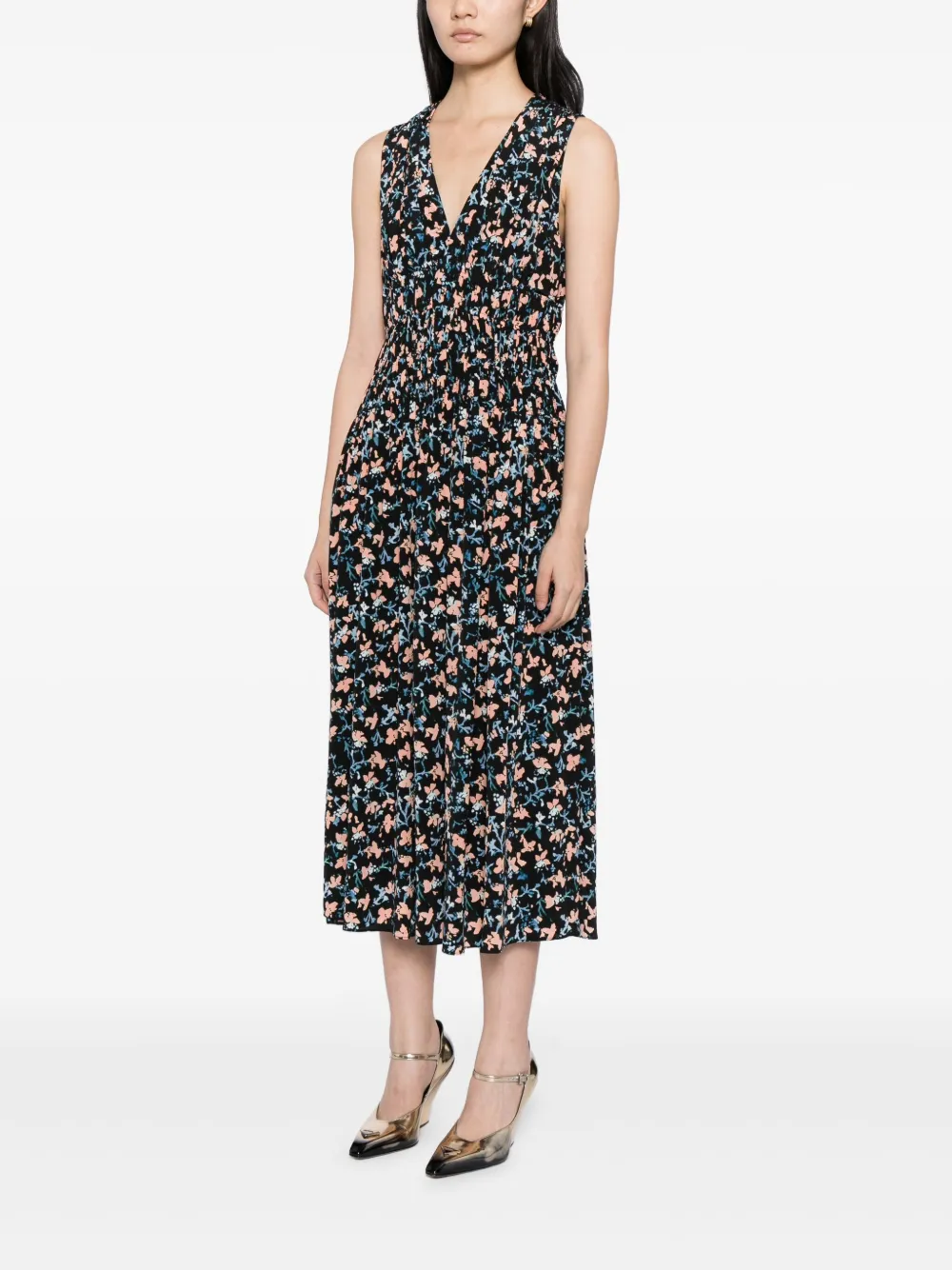 Ulla Johnson SYLVIE midi-jurk met V-hals Zwart