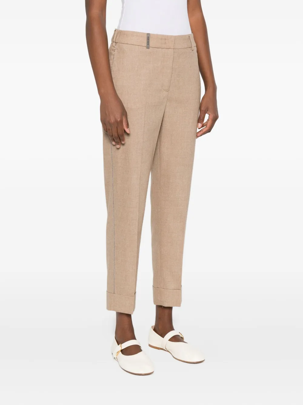 Peserico Cuffed Cropped Trousers In Brown