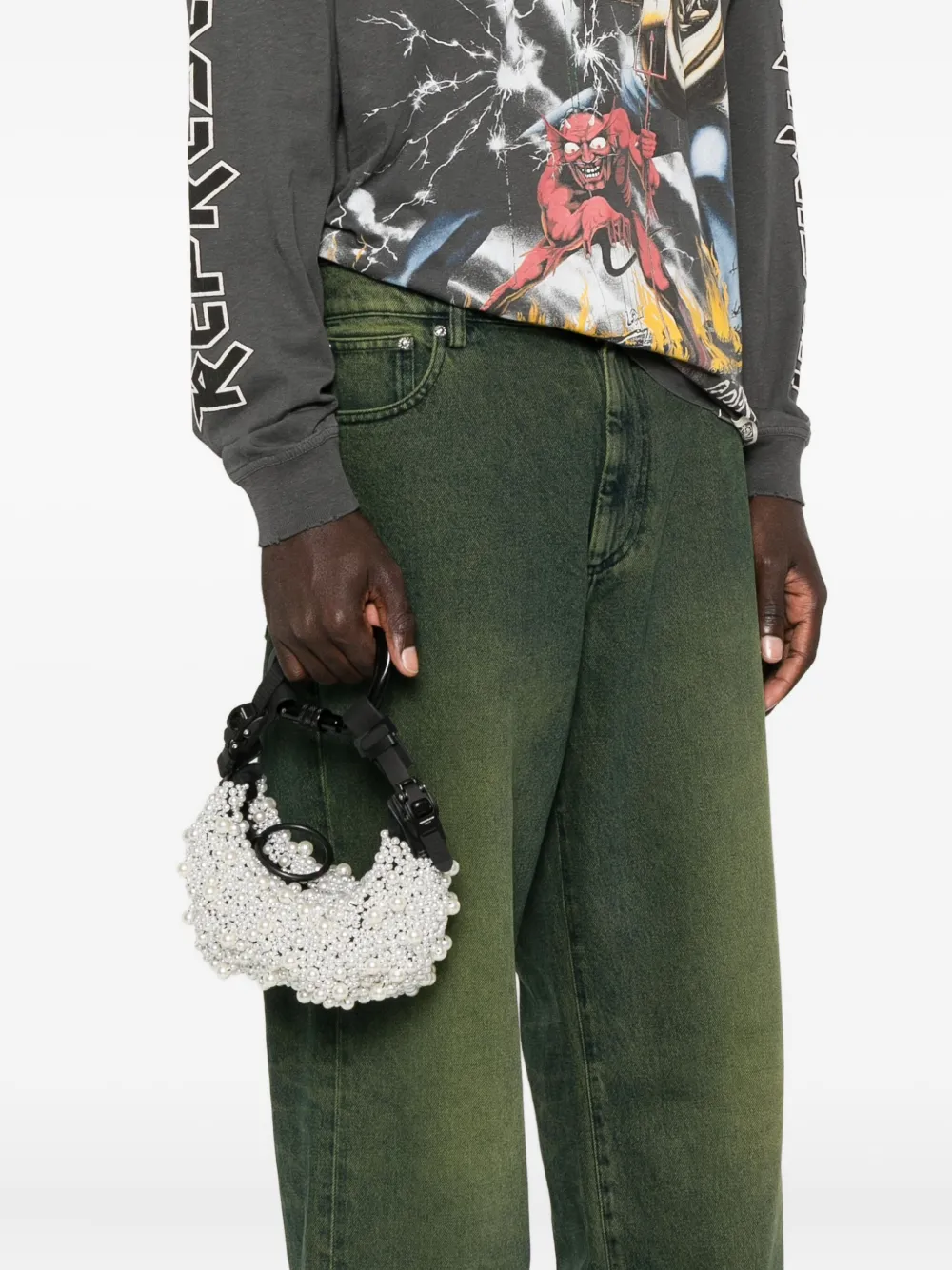 Innerraum pearl-embellished carabiner clutch bag - Wit