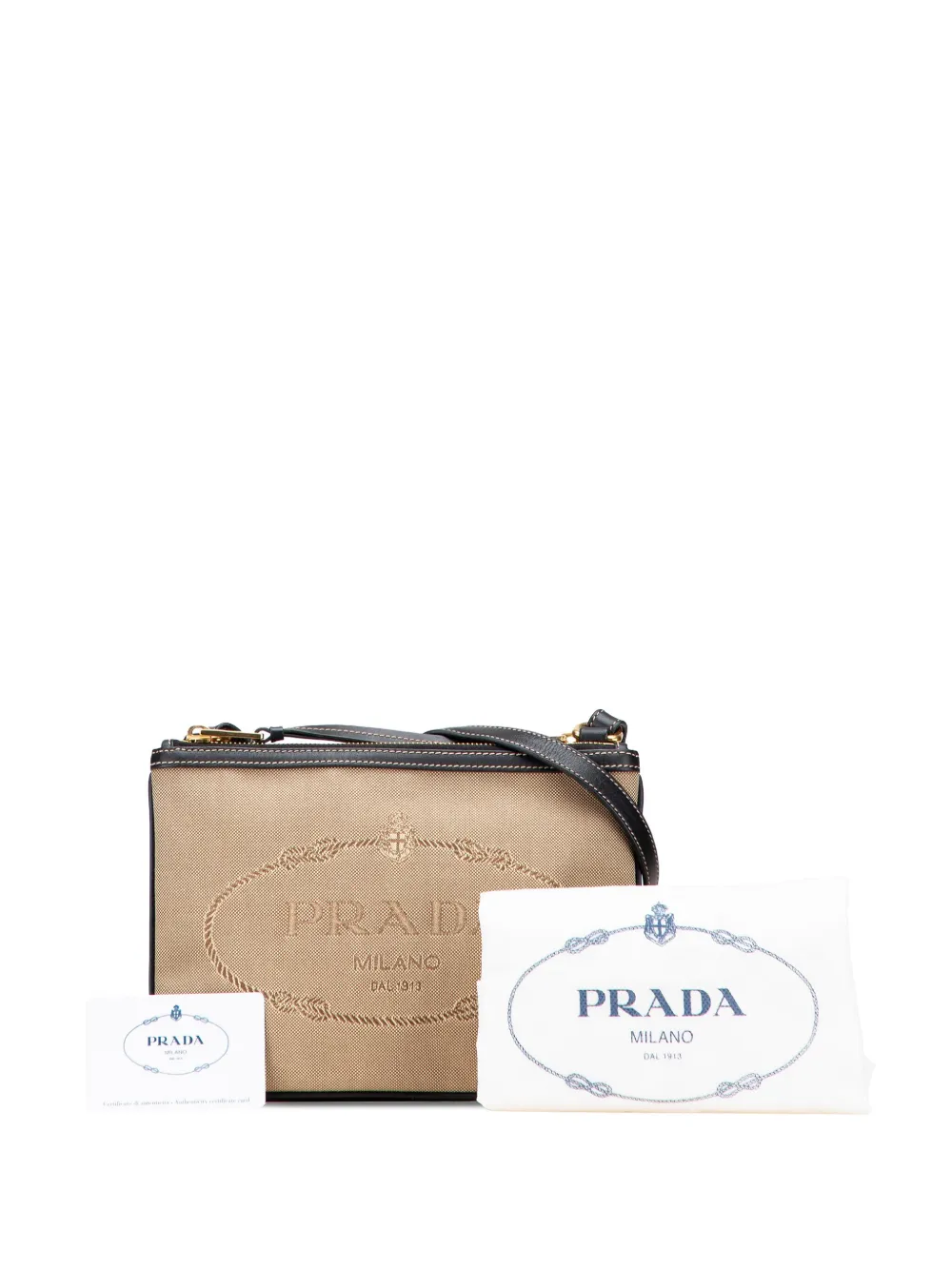 Pre-owned Prada 2013-2025 Canvas Canapa Logo Double Zip Crossbody Bag In Brown