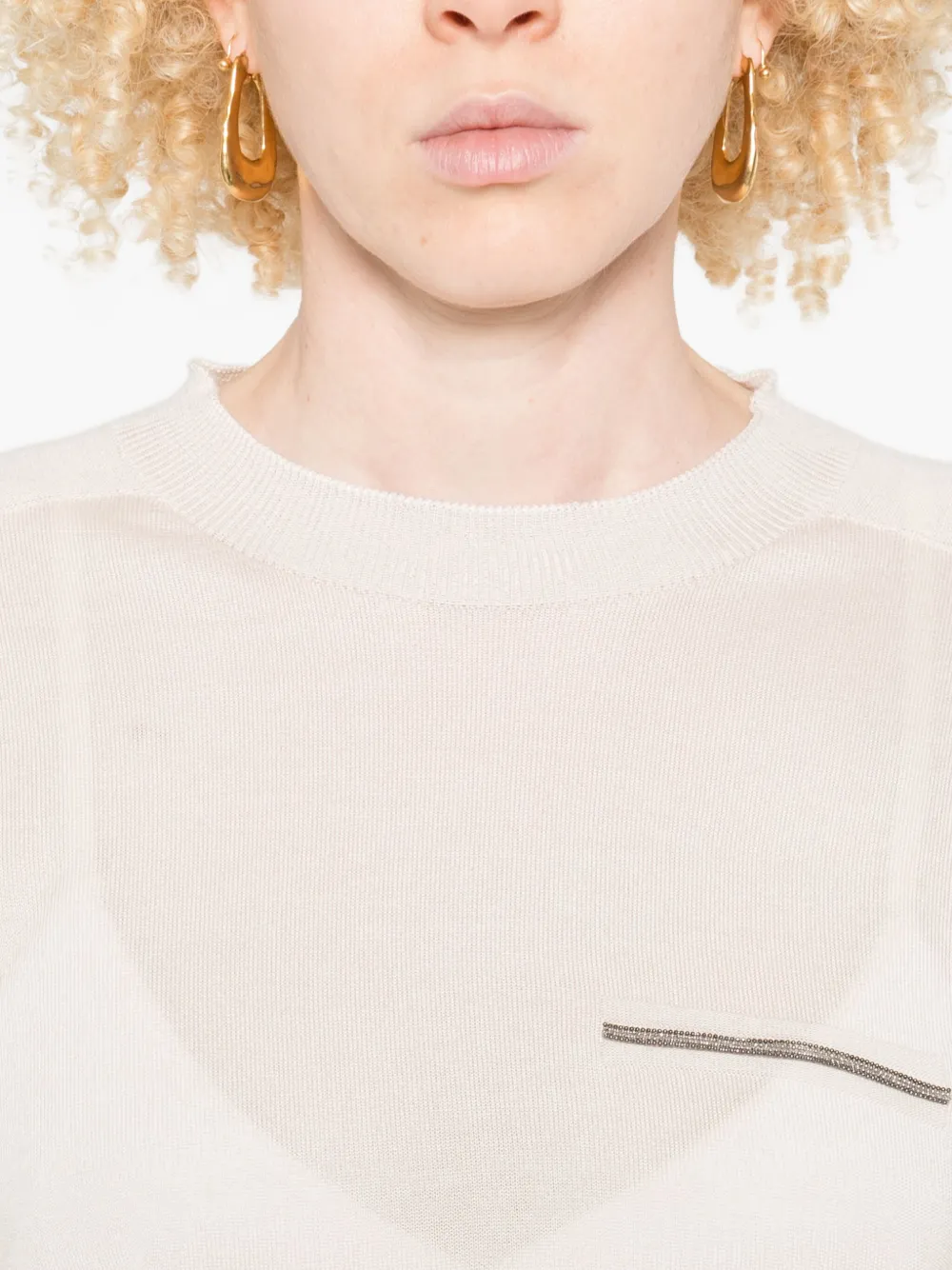 Peserico Embellished Crew-neck Sweater In Neutral