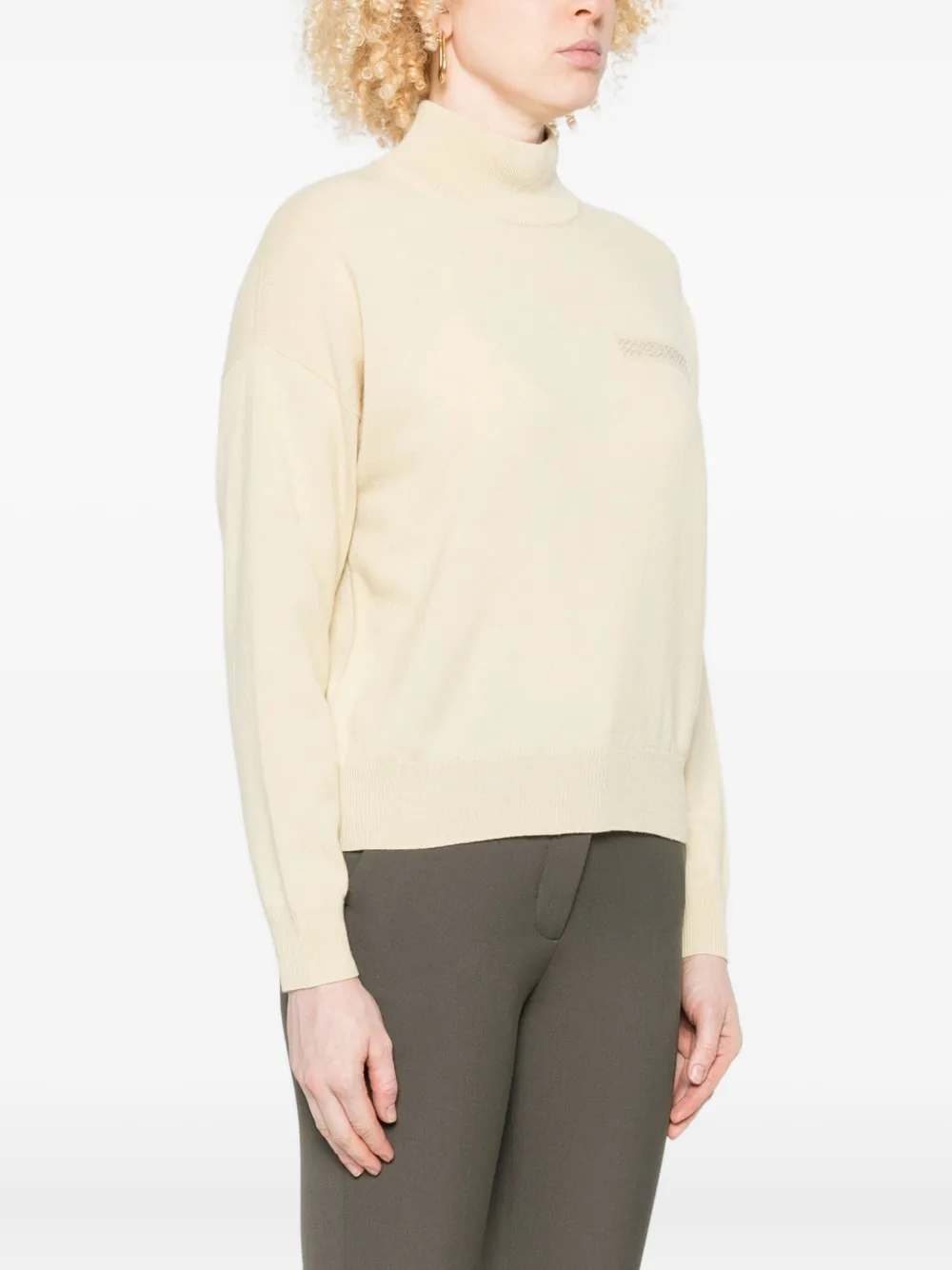 Peserico Top met geborduurd detail en hoge hals Beige