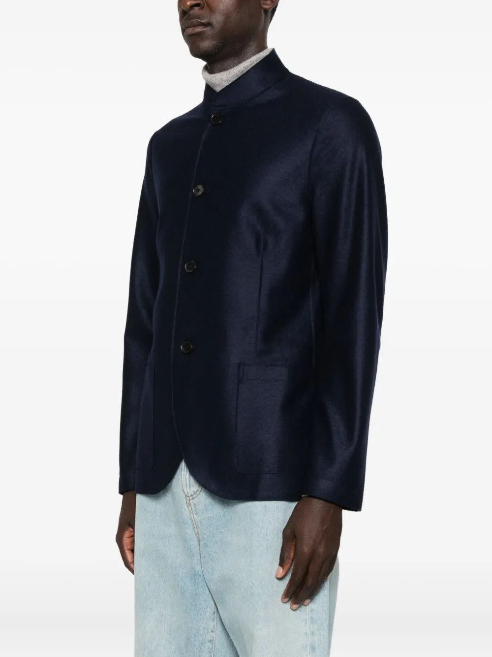Harris Wharf London Nehur Mandarin-collar Button Jacket In Blue