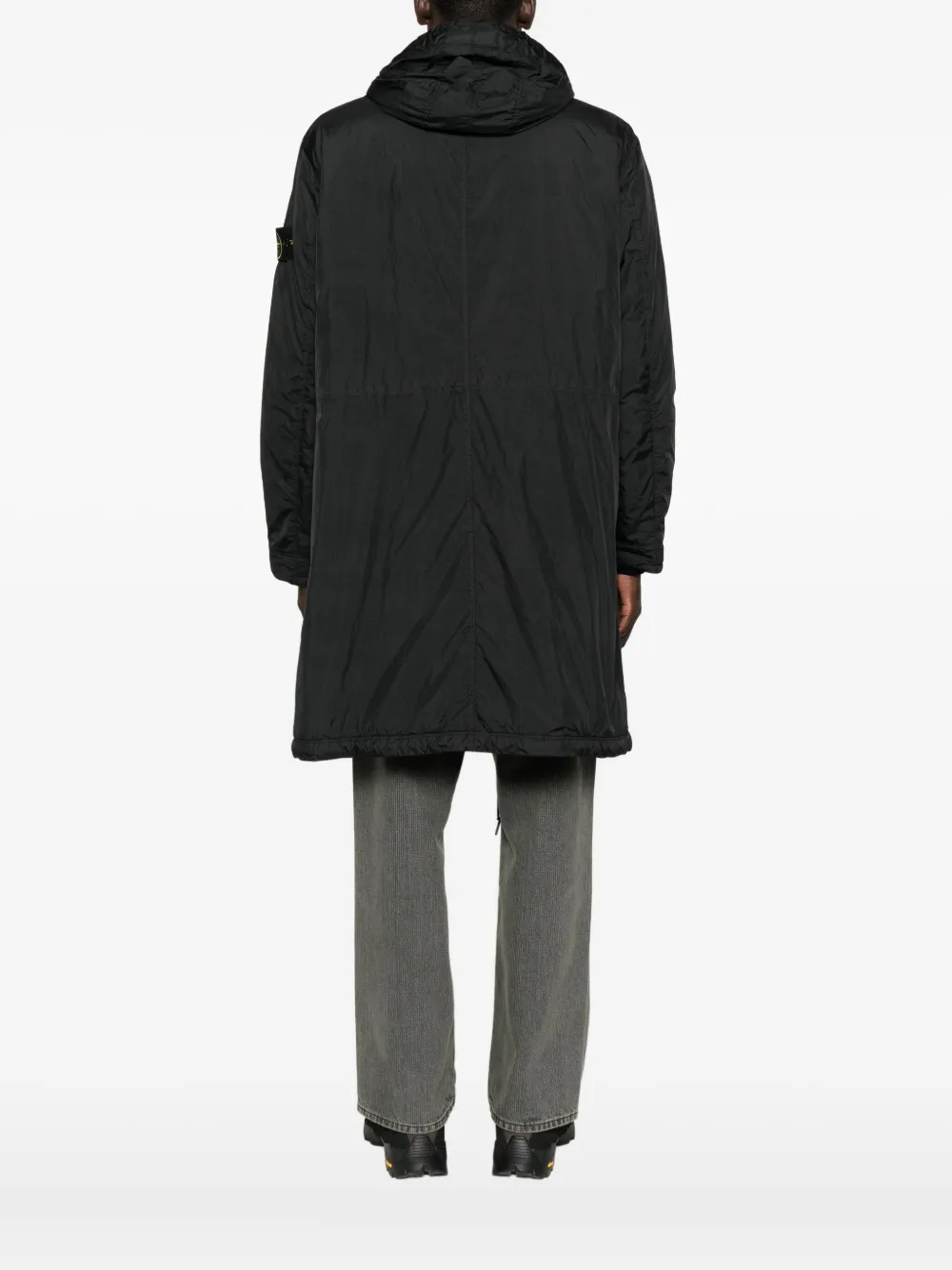Stone Island Hooded Drawstring Coat In Black