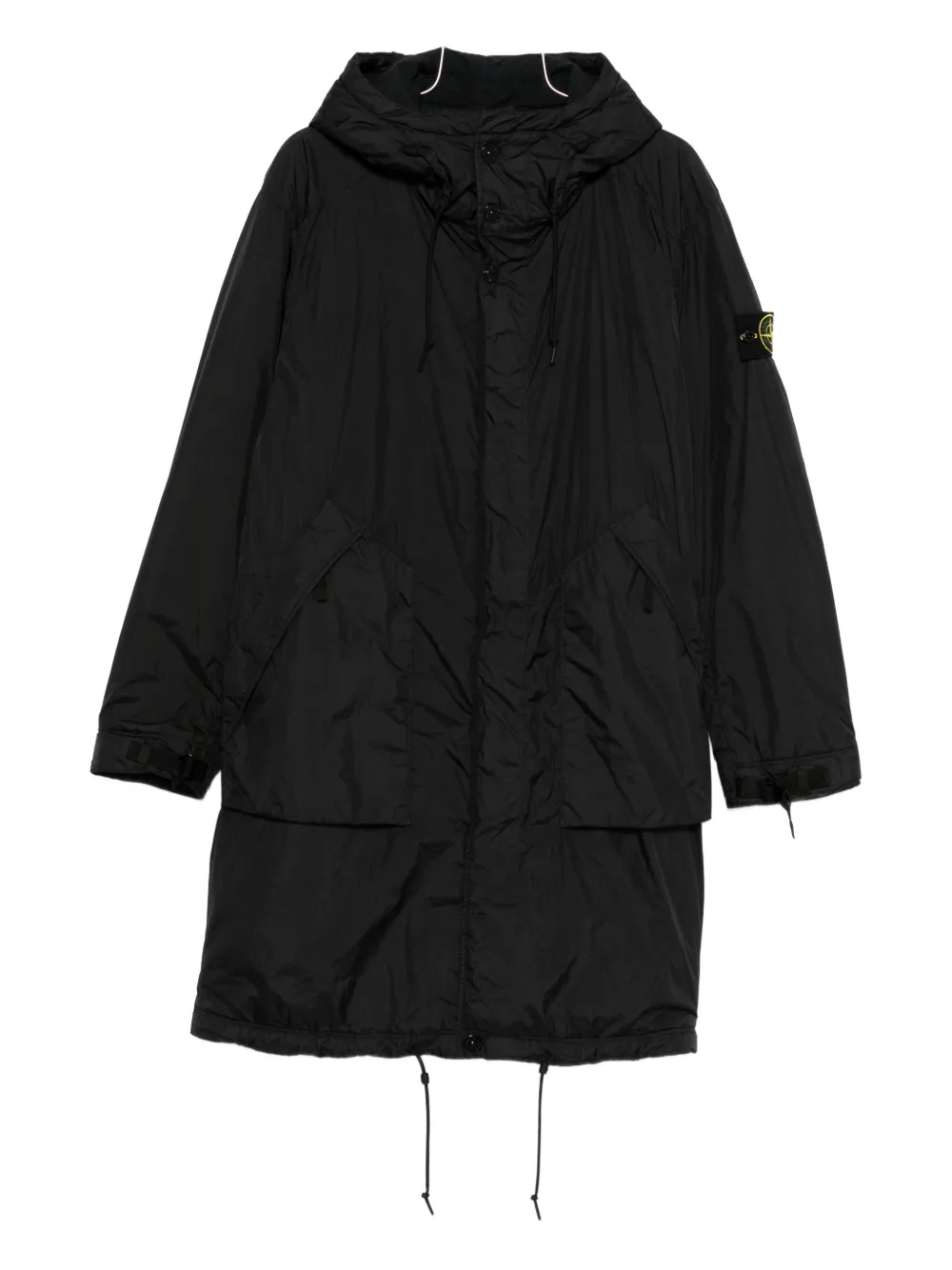 Stone Island Hooded Drawstring Coat In Black