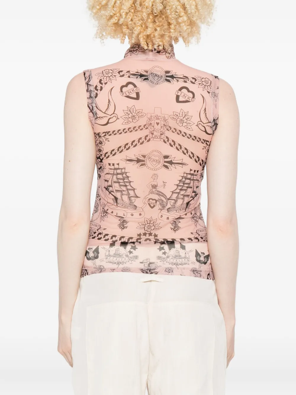 Pinko Printed High-neck Top In Pink