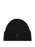 AMI Paris logo-embroidered ribbed beanie hat - Black
